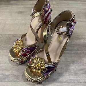 ROYAL1 - PURPLE/GOLD WOMEN'S STYLISH SLEEK DESIGN RHINESTONE STUDDED SIZE 7.5